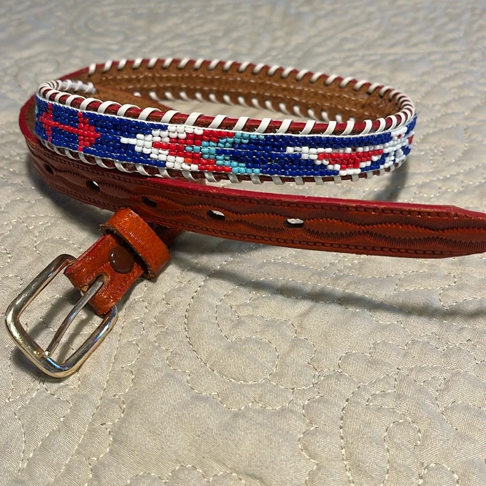 New Kids Beaded Leather Western Belt size 28